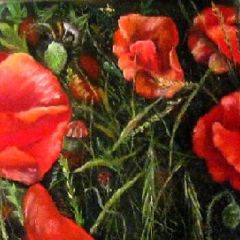 Painting titled "les coquelicots II" by Marie Claude Ramain, Original Artwork