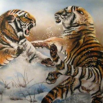 Pintura intitulada "les tigres" por Marie Claude Ramain, Obras de arte originais
