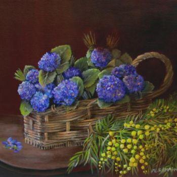 Картина под названием "le panier de violet…" - Marie Claude Ramain, Подлинное произведение искусства