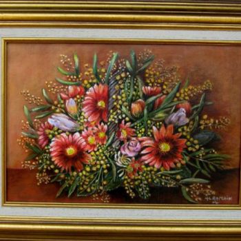 Peinture intitulée "le bouquet au mimosa" par Marie Claude Ramain, Œuvre d'art originale