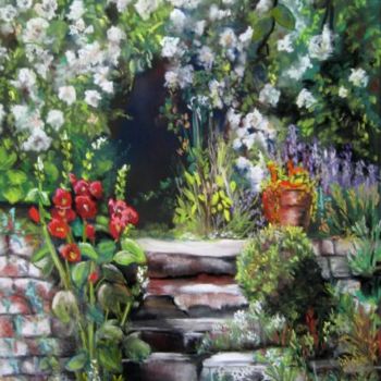 Peinture intitulée "escalier au jardin" par Marie Claude Ramain, Œuvre d'art originale