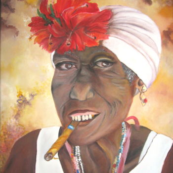 Peinture intitulée "h-la-fumeuse-de-hav…" par Marie Claude Ramain, Œuvre d'art originale, Huile