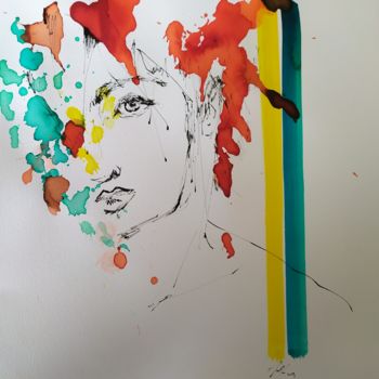 Peinture intitulée "Red Hair" par Marie B., Œuvre d'art originale, Encre