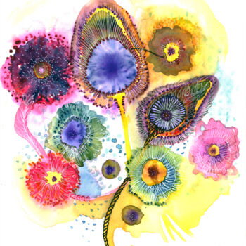 Peinture intitulée "l'élixir des fleurs" par Marie B., Œuvre d'art originale, Aquarelle