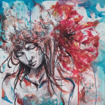 Pittura intitolato "Woman with Flower" da Marie B., Opera d'arte originale, Acrilico