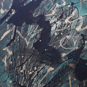 제목이 "Bleu n°14"인 미술작품 Marie Edmée Séguin로, 원작, 아크릴 나무 들것 프레임에 장착됨