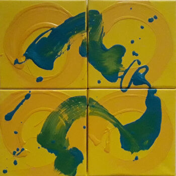 Painting titled "Les 4 soleils" by Marie Edmée Séguin, Original Artwork, Acrylic Mounted on Wood Stretcher frame
