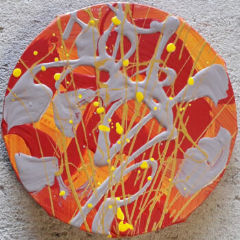 Painting titled "Soleil de feu" by Marie Edmée Séguin, Original Artwork, Acrylic Mounted on Wood Stretcher frame