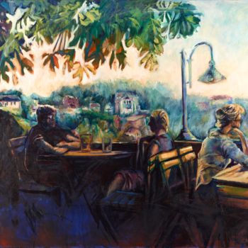 Peinture intitulée "Terrasse à l'ombre" par Marie-France Krähenbühl, Œuvre d'art originale, Huile