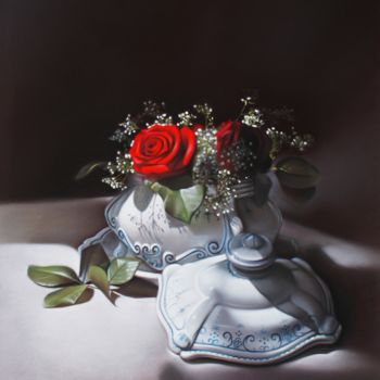 Schilderij getiteld ""Roses rouges" past…" door Marie-Hélène Yernaux, Origineel Kunstwerk, Pastel