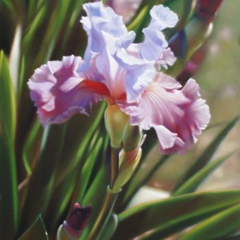 Schilderij getiteld ""Iris" floralies da…" door Marie-Hélène Yernaux, Origineel Kunstwerk, Pastel