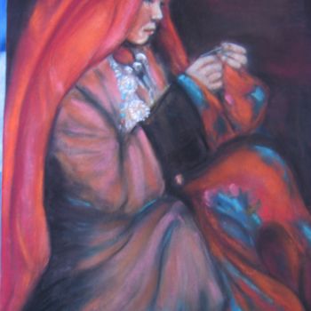 Dessin intitulée "Petite-afghane" par Marie José Barutciski, Œuvre d'art originale, Pastel