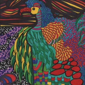 Zeichnungen mit dem Titel "Bel oiseau" von Marie-José Sintes, Original-Kunstwerk, Marker