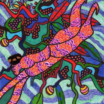 Drawing titled "Plongeon" by Marie-José Sintes, Original Artwork, Marker