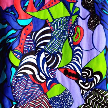 Dessin intitulée "Musique de nuit" par Marie-José Sintes, Œuvre d'art originale, Crayon
