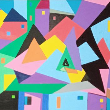 Картина под названием "Village 1" - Marie-José Sintes, Подлинное произведение искусства, Акрил
