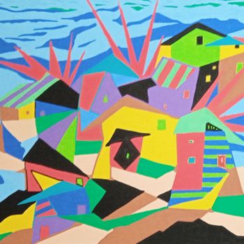 Painting titled "Village 3" by Marie-José Sintes, Original Artwork, Acrylic