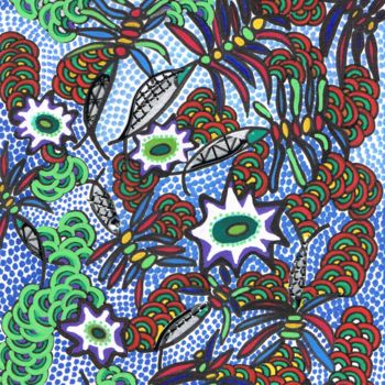 Drawing titled "Aquarium" by Marie-José Sintes, Original Artwork, Marker