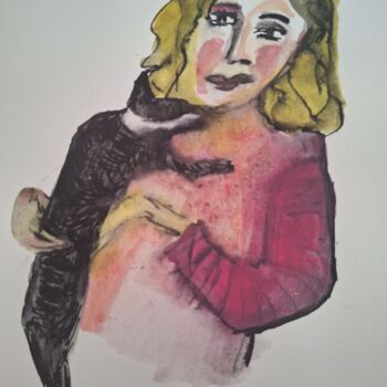 Tekening getiteld "Selfportrait with c…" door Marieke Janssen, Origineel Kunstwerk, Inkt