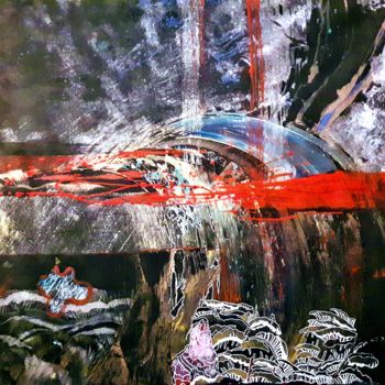 Картина под названием "Tsunami noir" - Mariekverbois, Подлинное произведение искусства, Акрил Установлен на Деревянная рама…
