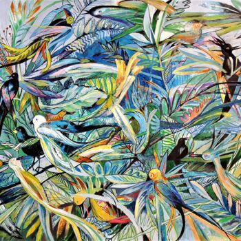 Schilderij getiteld "Les Oiseaux" door Mariekverbois, Origineel Kunstwerk, Acryl