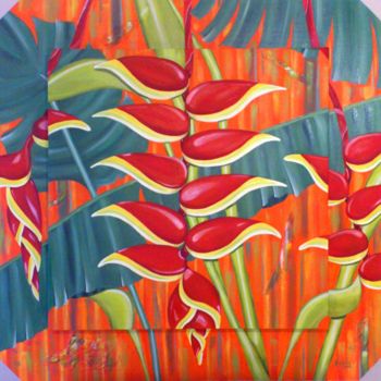 Painting titled "heliconia-de-mon-pa…" by Mariela Piccamiglio González, Original Artwork, Acrylic