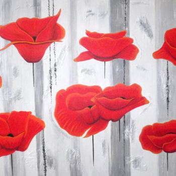 Painting titled "vol-de-coquelicots-…" by Mariela Piccamiglio González, Original Artwork, Acrylic