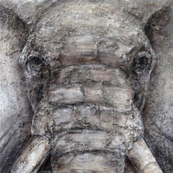 Pintura intitulada "Eléphant" por Benjamin H. Dean, Obras de arte originais, Óleo