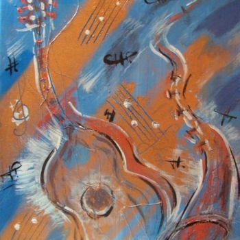 Peinture intitulée "Guitare et saxophone" par Marie-Laure Bourdreux, Œuvre d'art originale