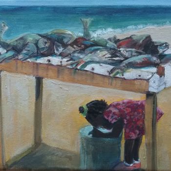 Painting titled "Retour de pêche" by Marieline Gerard, Original Artwork, Acrylic