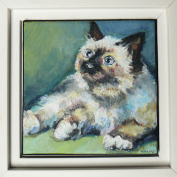 Painting titled "chat" by Marieline Gerard, Original Artwork, Oil
