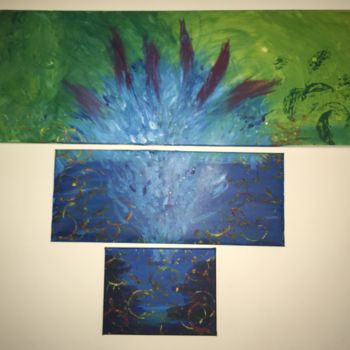 Painting titled "Triptyque" by Constella, Original Artwork, Acrylic Mounted on Wood Stretcher frame