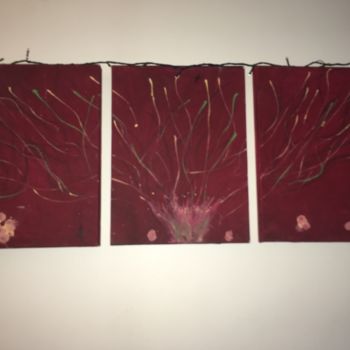 Painting titled "Triptyque rouge" by Constella, Original Artwork, Acrylic Mounted on Wood Stretcher frame