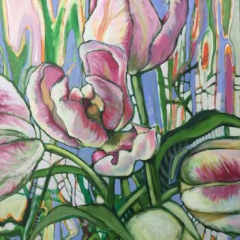 Картина под названием "Les tulipes de mon…" - Marielle Robichaud, Подлинное произведение искусства, Акрил