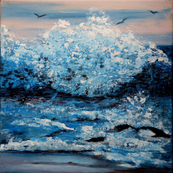 Painting titled "La mer sauvage" by Marielle Rouillon, Original Artwork