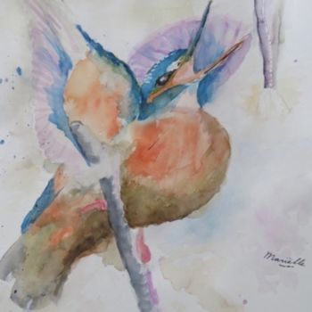 Painting titled "Kingfisher" by Mariëlle Van Woudenberg, Original Artwork, Watercolor