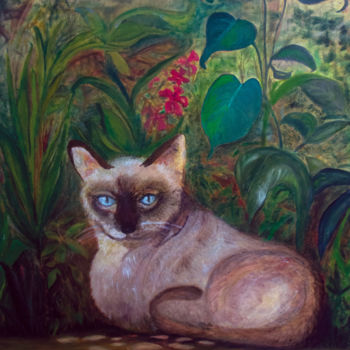 Peinture intitulée "Sunset Feline" par Marie Loh, Œuvre d'art originale, Huile