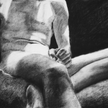 Drawing titled "Ombre estivale" by Marie Louis, Original Artwork, Charcoal