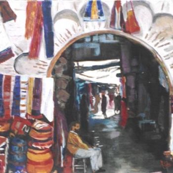 Peinture intitulée "souk à Marrakech" par Marie Luce Bravard-Quittançon, Œuvre d'art originale