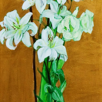 Peinture intitulée "Grandes fleurs (75x…" par Marie Mathieu, Œuvre d'art originale, Huile