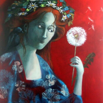 Painting titled "La Rousse au vent" by Marie-Noëlle Lapouge, Original Artwork, Acrylic Mounted on Wood Stretcher frame