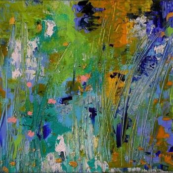 Картина под названием "Iris bleus" - Marie-Noëlle Daubanay, Подлинное произведение искусства, Масло