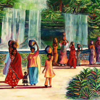 Painting titled "Femmes en marche" by Marie Noëlle Leteux, Original Artwork, Oil