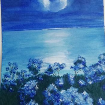 Painting titled "Du bleu" by Marie Odile Nicolas-Lafont, Original Artwork, Watercolor