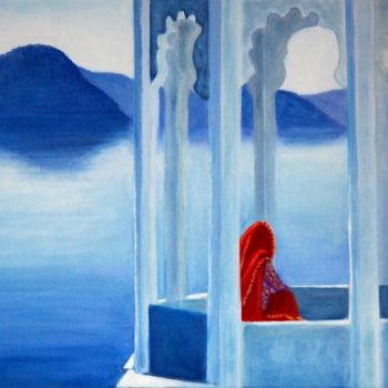 Peinture intitulée "Au bord du lac" par Marie Odile Nicolas-Lafont, Œuvre d'art originale