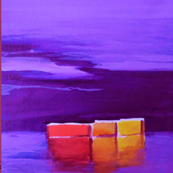 Peinture intitulée "cubes-sur-mer-viole…" par Marie Odile Nicolas-Lafont, Œuvre d'art originale