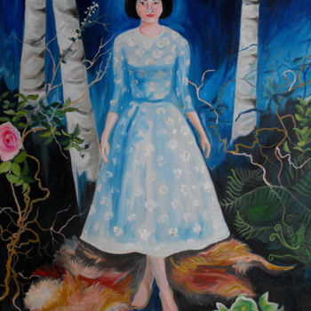 Painting titled "La robe bleue" by Marie-Pierre Garnier, Original Artwork, Oil