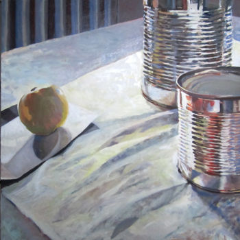 Peinture intitulée "pomme et boites" par Marie Pascale Lefebvre, Œuvre d'art originale, Huile