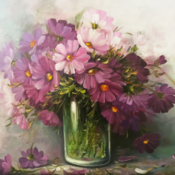 Malarstwo zatytułowany „Purple flowers (60x…” autorstwa Janna, Oryginalna praca, Olej Zamontowany na Drewniana rama noszy