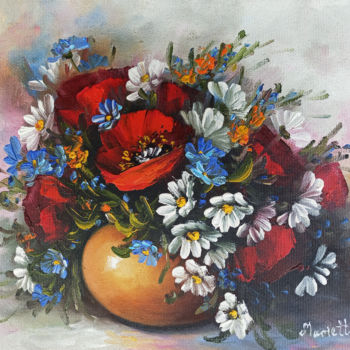 Pintura intitulada "Field flowers with…" por Janna, Obras de arte originais, Óleo Montado em Armação em madeira